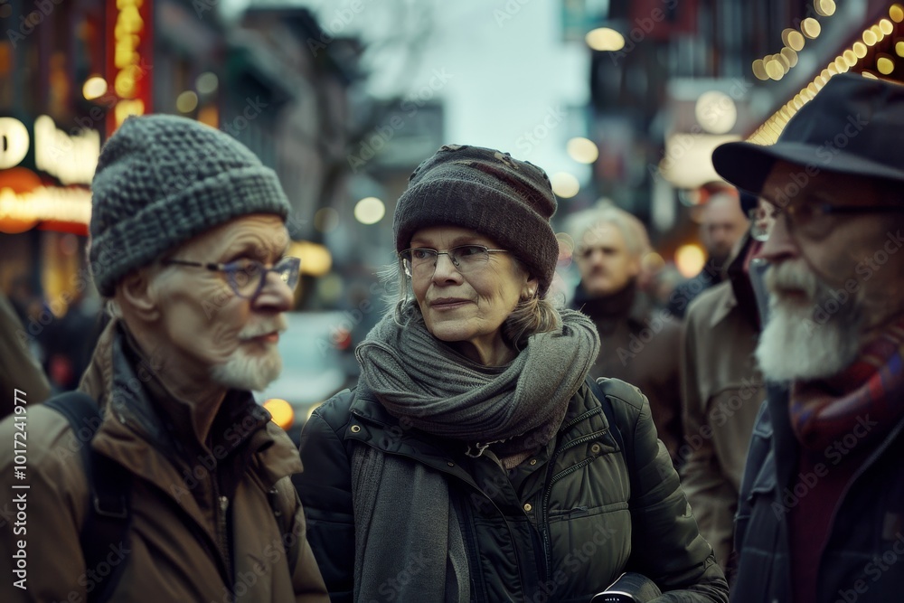 Mature couple walking on a street in Paris at Christmas time. Mature couple walking on a street in Paris at Christmas time.