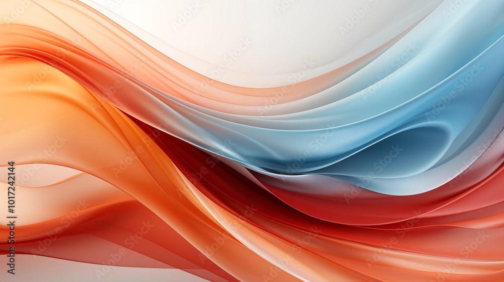Fototapeta premium Abstract Background with Soft Blue and Orange Wavy Lines, Harmonious Blend of Colors Creating Tranquil Atmosphere for Graphics, Posters, Web Pages, and Print Media