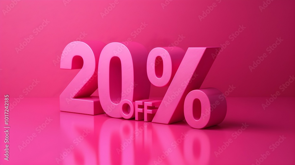 Hot Pink '20% OFF' Promotional Sign on a Hot Pink Background with Copy Space Hot Pink '20% OFF' Promotional Sign on a Hot Pink Background with Copy Space