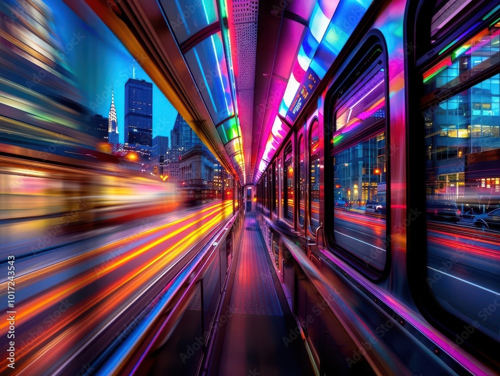 Fototapeta premium Public transportation systems in action, vibrant colors, photography, dynamic, bustling