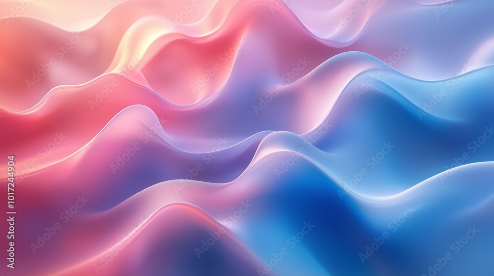 Obraz premium Abstract Background with Soft Blue and Pink Wavy Lines, Harmonious Blend of Colors Creating Tranquil Atmosphere for Graphics, Posters, Web Pages, and Print Media