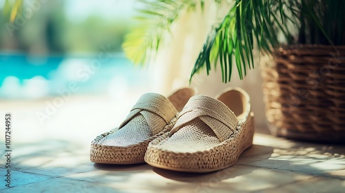 a pair of beige espadille sandals