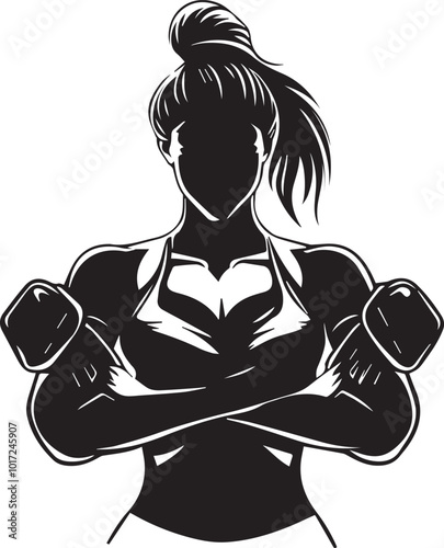 A black and white girl gym logotype silhouette design