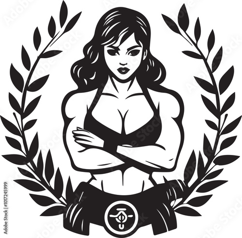 A black and white girl gym logotype silhouette design