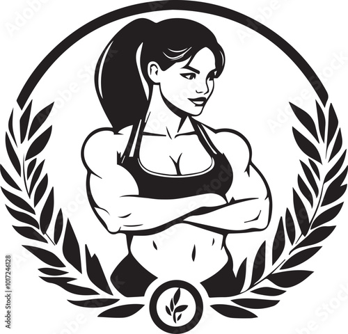 A black and white girl gym logotype silhouette design