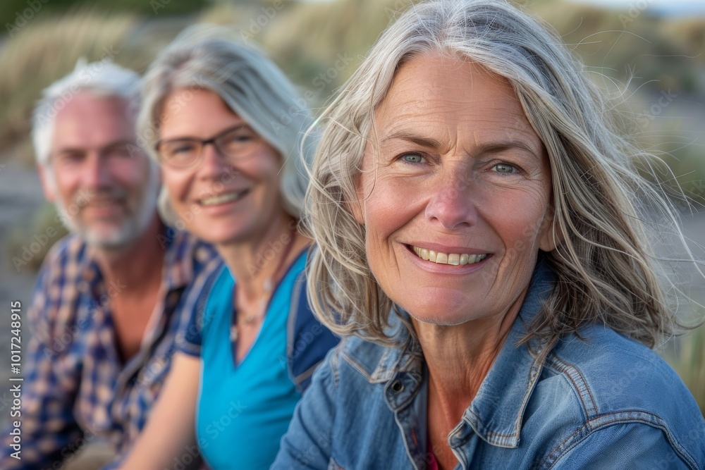 Portrait of a happy senior couple on the beach with their family Portrait of a happy senior couple on the beach with their family