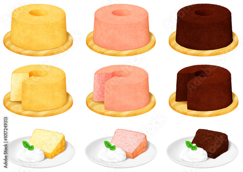 ベクター　シフォンケーキ　３種　プレーン　苺　チョコレート　デコレーション