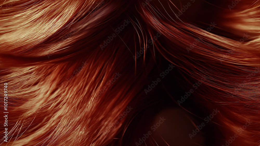 Naklejka premium a close-up, top-down view of red hair filled the entire frame, filling the image with its red color and smooth texture