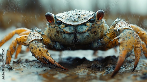 Close-Up of a Crab in the Rain