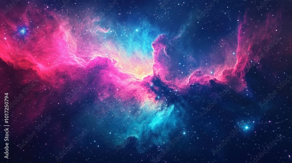 A colorful nebula with swirling clouds of pink, blue, and purple gas, creating a vibrant cosmic scene. A colorful nebula with swirling clouds of pink, blue, and purple gas, creating a vibrant cosmic scene.