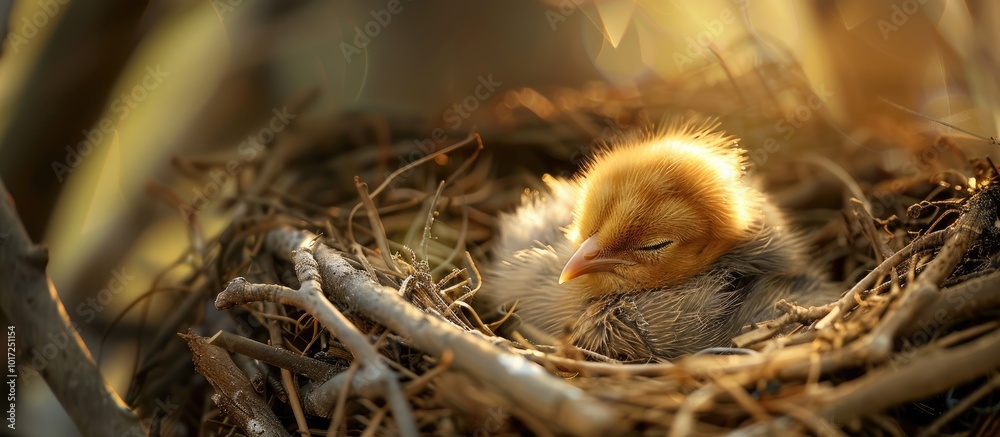 Fototapeta premium Newborn Bird Resting in the Nest