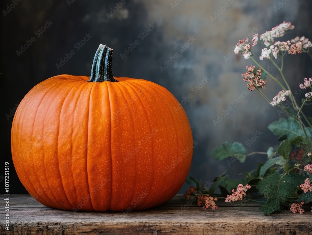 large pumpkin on rustic wooden table large pumpkin on rustic wooden table