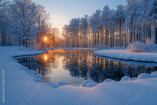 winter scene trees and lake
