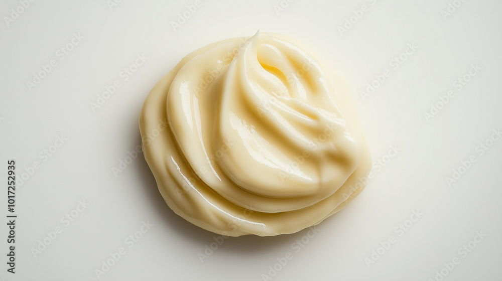 a single, elegant swatch of garlic aioli on a white background, with soft color gradients and a subtle sheen to highlight the texture and glossiness of the aioli a single, elegant swatch of garlic aioli on a white background, with soft color gradients and a subtle sheen to highlight the texture and glossiness of the aioli