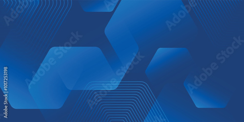 Modern abstract blue background with glowing geometric lines. Blue gradient hexagon shape design. Futuristic technology concept.