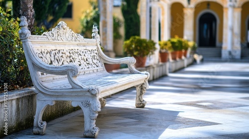 A grand marble bench in the courtyard of a historic palace, reflecting timeless elegance. photo