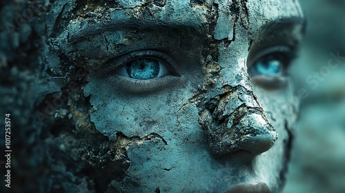 Close Up of a Weathered Human Face with Blue Eyes