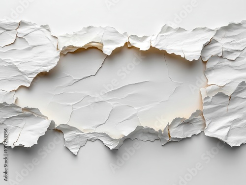 torn piece of white paper isolated on a clean background, highlighting the texture and edges, perfect for minimalist designs or as a creative element in various compositions photo