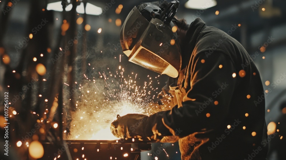 A metalworker welding intricate parts together, showing the skill of precision metal crafting. A metalworker welding intricate parts together, showing the skill of precision metal crafting.
