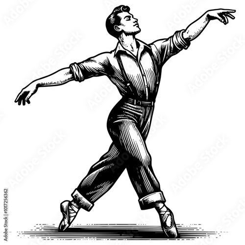Ballet dancer man sketch style vector. Old hand drawn engraving imitation generated ai. 
