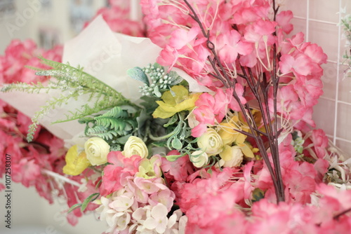 a decorative background image of various pink flowers