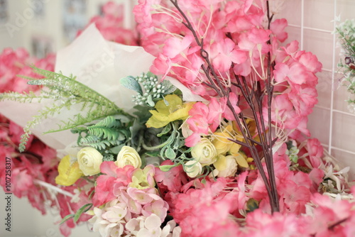 a decorative background image of various pink flowers