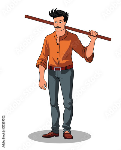 Village Man Cartoon Illustration with a Rustic Touch