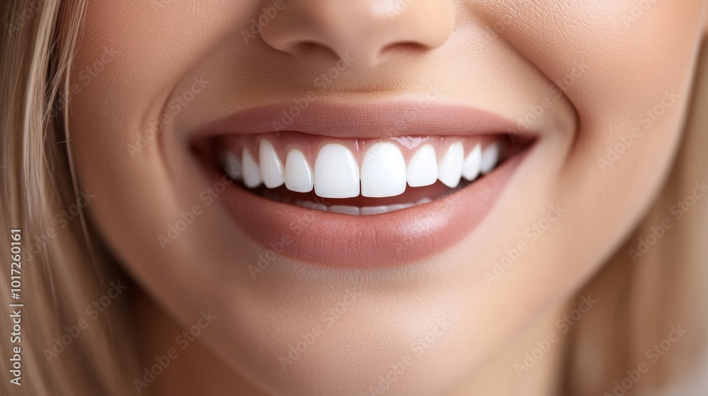 Fototapeta premium Beautiful close-up female smile with white teeth.