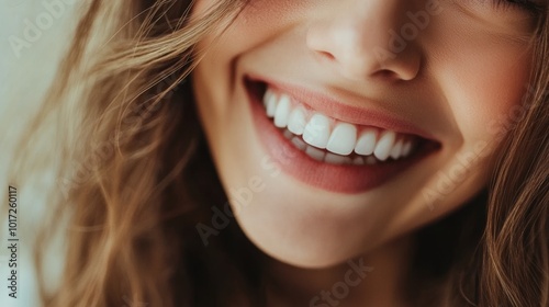 Beautiful close-up female smile with white teeth.