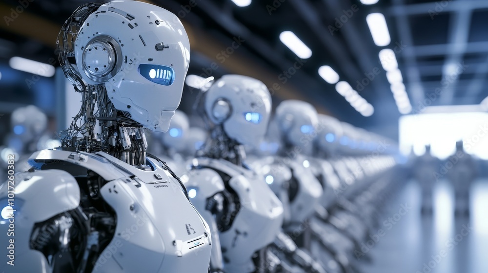 Fototapeta premium AI-driven robotic assembly line symbolizing automation in the new economy.