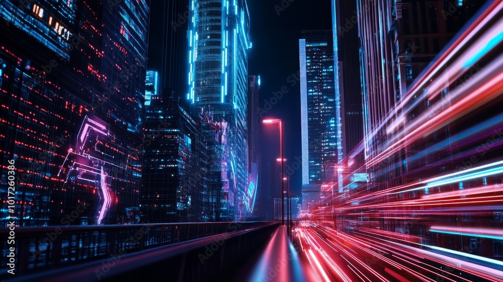 Futuristic city with AI, digital networks, and holographic displays. Futuristic city with AI, digital networks, and holographic displays.
