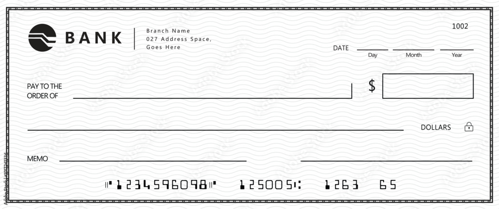 Bank check, vector blank money cheque, checkbook template with guilloche pattern and fields. Currency payment coupon, money check background Bank check, vector blank money cheque, checkbook template with guilloche pattern and fields. Currency payment coupon, money check background