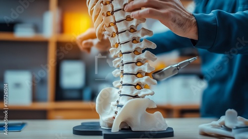 Anatomy of human spine vertebrae and intervertebral discs chiropractor using spinal alignment tools therapy room with spine models