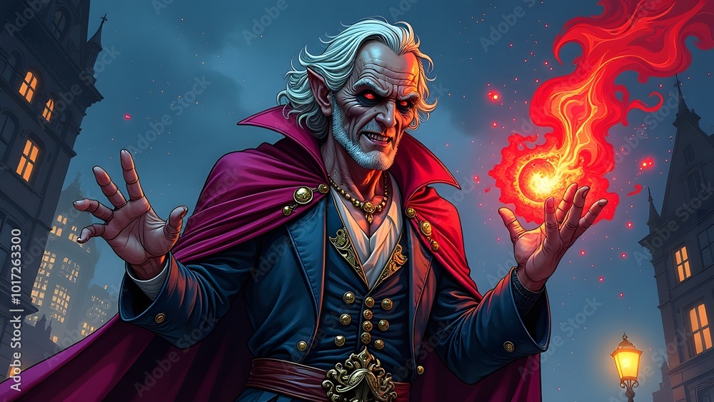 A Mysterious Sorcerer In A Stunningly Gothic Setting Skillfully Casting A Fireball