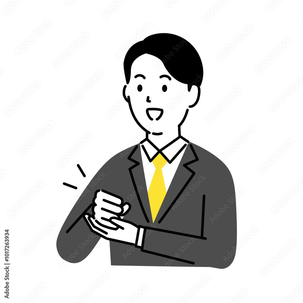 なるほどと手を打って理解する若いスーツ姿の男性のイラスト、ベクター なるほどと手を打って理解する若いスーツ姿の男性のイラスト、ベクター
