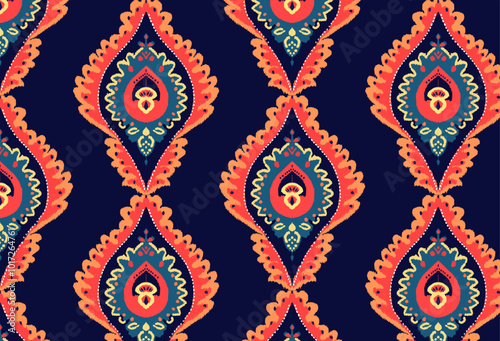 Geometric ethnic oriental ikat pattern traditional Design for background,carpet,wallpaper,clothing,wrapping,Batik,fabric,Vector illustration.embroidery style.