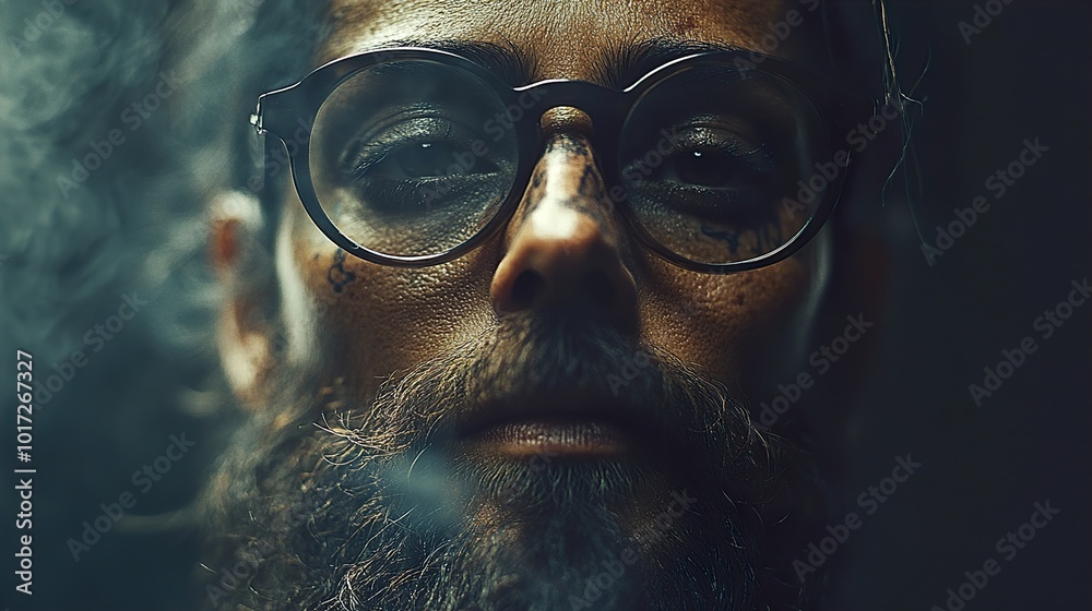 Close Up Portrait of a Man with a Beard and Glasses