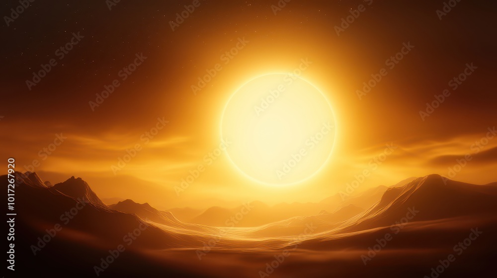 Obraz premium Majestic sunset over mountains, vibrant colors and serene atmosphere, ideal for relaxation and inspiration.