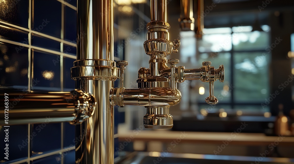 Close Up of a Modern Brass Faucet in a Kitchen Close Up of a Modern Brass Faucet in a Kitchen