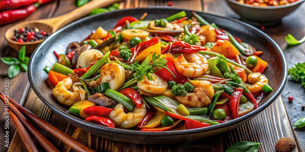 Savor a fiery Pad Cha stir-fry brimming with fresh seafood, colorful vegetables, and fragrant herbs, delivering a burst Savor a fiery Pad Cha stir-fry brimming with fresh seafood, colorful vegetables, and fragrant herbs, delivering a burst