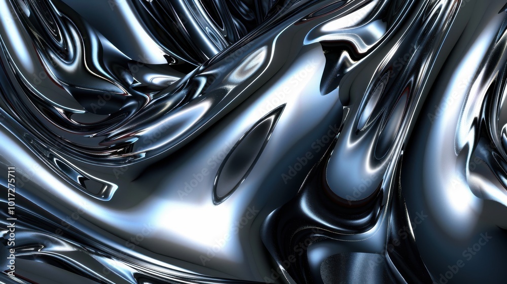 Abstract Metallic Surface with Wavy, Reflective Patterns Abstract Metallic Surface with Wavy, Reflective Patterns