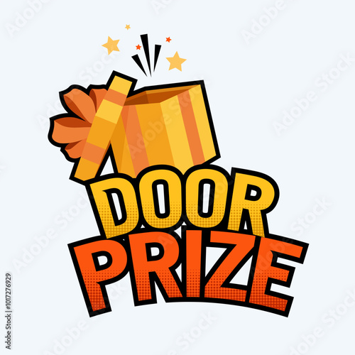 Door prize text with gift box vector illustration. Suitable for online shop promotion bonus sticker.