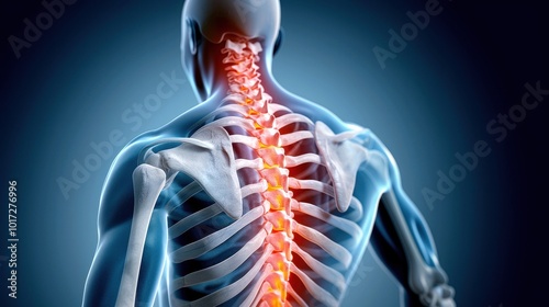 Obraz na płótnie Detailed illustration of human spine anatomy showing vertebrae and surrounding structures. Ideal for educational purposes related to health and medical fields. w salonie