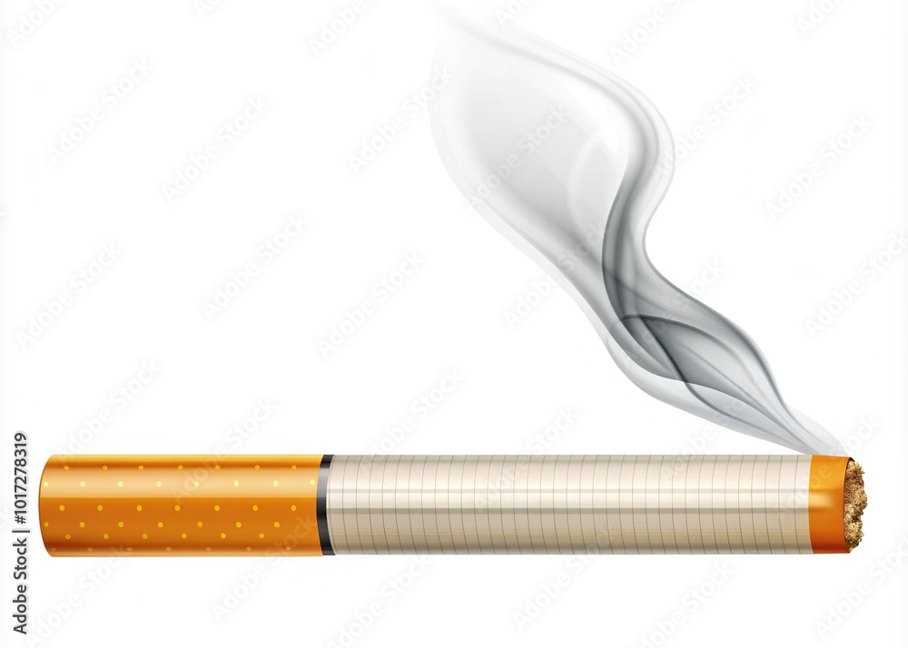 Isolated Icon Depicting A Lit Cigarette With Smoke, Symbolizing Tobacco Use And Addiction Isolated Icon Depicting A Lit Cigarette With Smoke, Symbolizing Tobacco Use And Addiction
