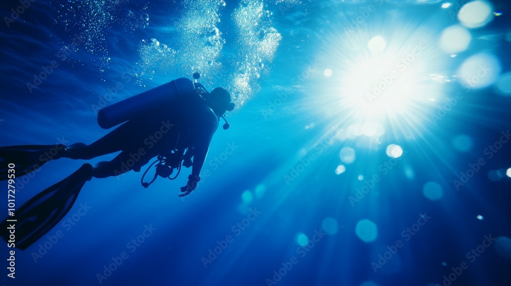 Scuba Diver Exploring Underwater Scenery Scuba Diver Exploring Underwater Scenery