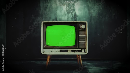 Retro tube tv, 90s television with a glitch punk room. 
