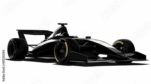 A sleek black race car silhouette on a white background.