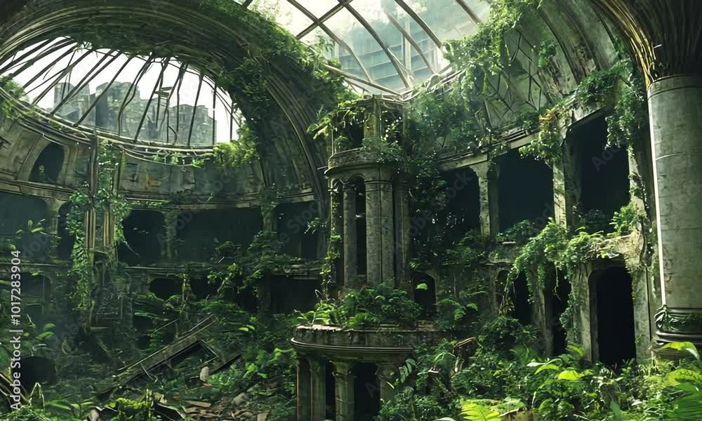Overgrown Interior of a Ruined Building Overgrown Interior of a Ruined Building