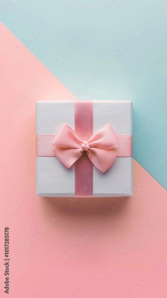 Gift Box with Pink Bow on Pastel Background, Perfect for Celebrations, Birthdays, Weddings, Holidays, Festive Gift Concept