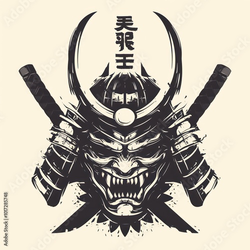 samurai helmet logo design vector silhouette with ver photo